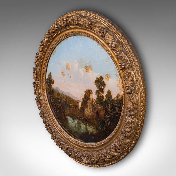 Antique Reverse Painting, English, Landscape Art, Picture, Framed, Victorian