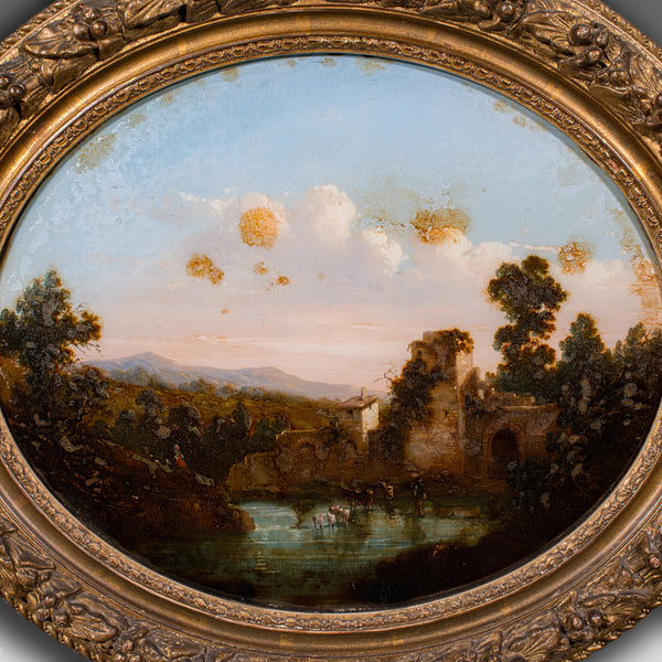 Antique Reverse Painting, English, Landscape Art, Picture, Framed, Victorian