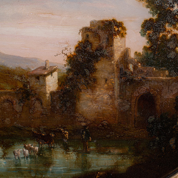 Antique Reverse Painting, English, Landscape Art, Picture, Framed, Victorian