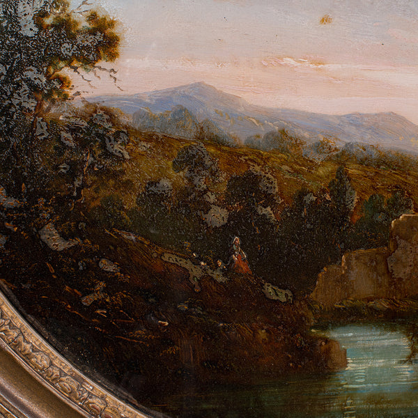 Antique Reverse Painting, English, Landscape Art, Picture, Framed, Victorian