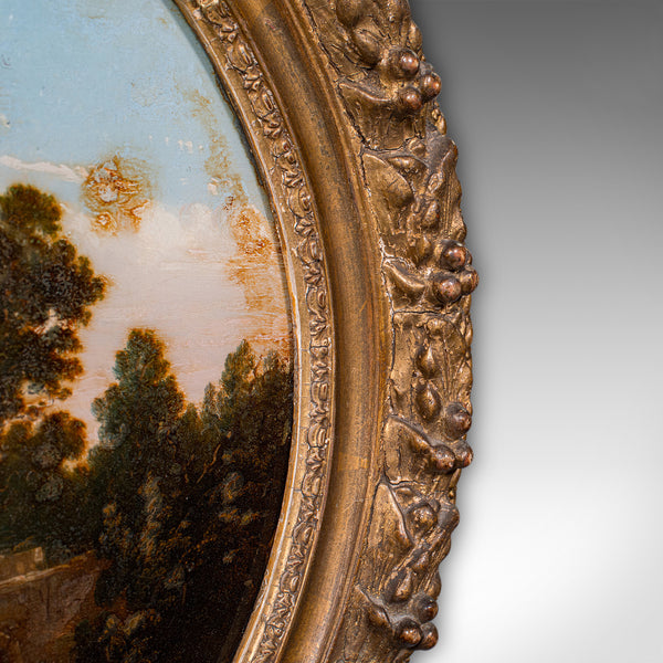 Antique Reverse Painting, English, Landscape Art, Picture, Framed, Victorian