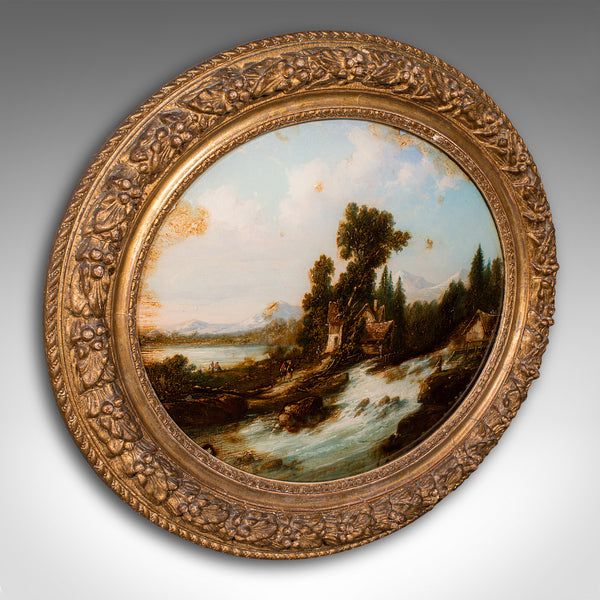 Antique Convex Landscape Painting, English, Mezzotint Art, Victorian, Picture