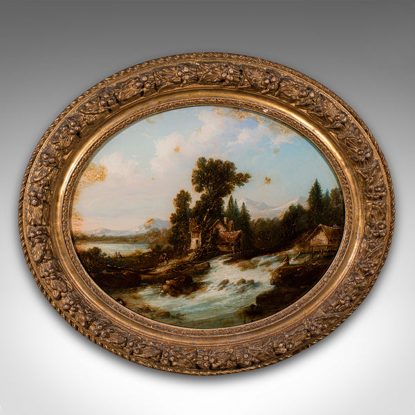Antique Convex Landscape Painting, English, Mezzotint Art, Victorian, Picture