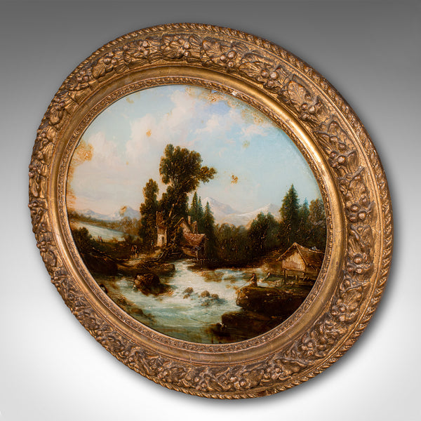 Antique Convex Landscape Painting, English, Mezzotint Art, Victorian, Picture