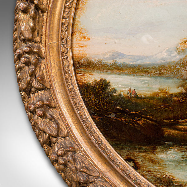 Antique Convex Landscape Painting, English, Mezzotint Art, Victorian, Picture