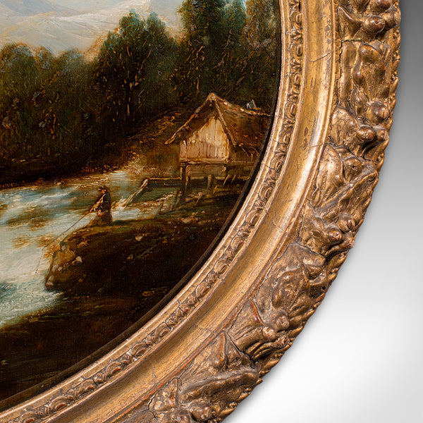 Antique Convex Landscape Painting, English, Mezzotint Art, Victorian, Picture