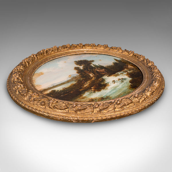 Antique Convex Landscape Painting, English, Mezzotint Art, Victorian, Picture