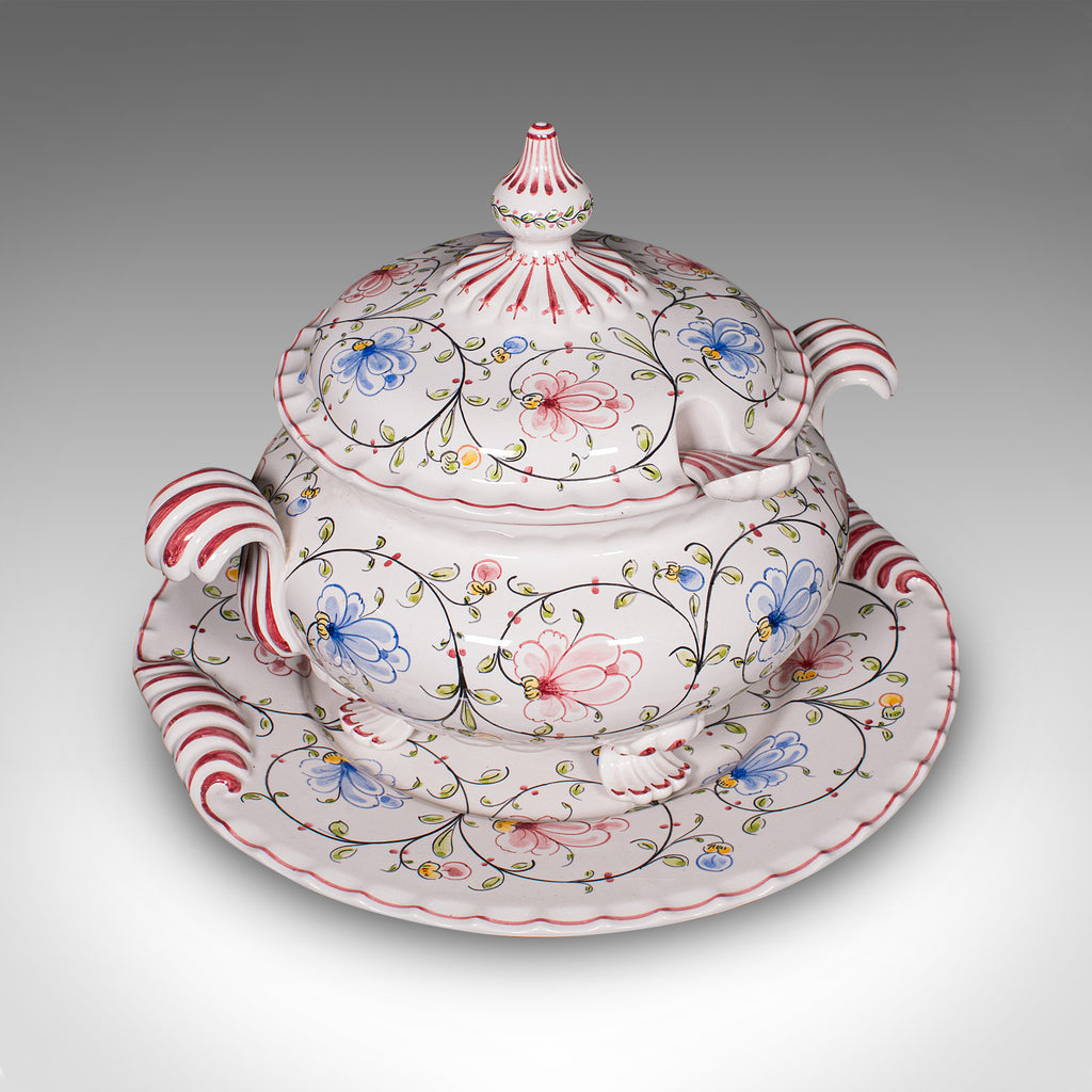Vintage Soup Tureen Service, Portuguese, Ceramic Serving Set