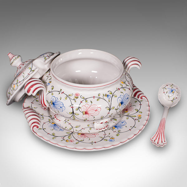 Vintage Soup Tureen Service, Portuguese, Ceramic Serving Set, Table Centrepiece