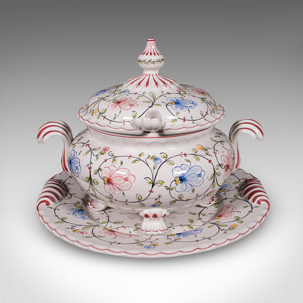 Vintage Soup Tureen Service, Portuguese, Ceramic Serving Set, Table Centrepiece