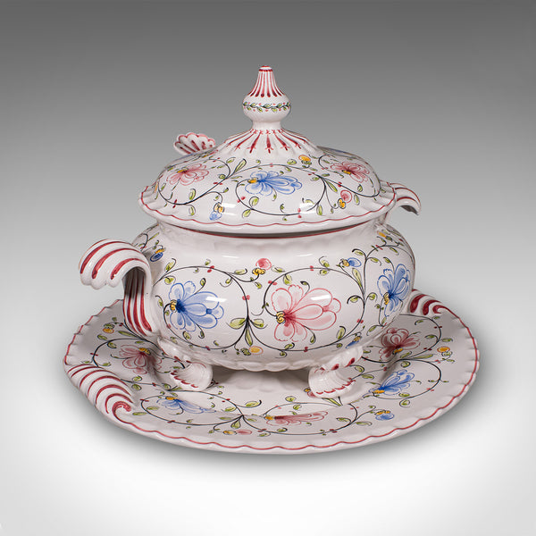 Vintage Soup Tureen Service, Portuguese, Ceramic Serving Set, Table Centrepiece