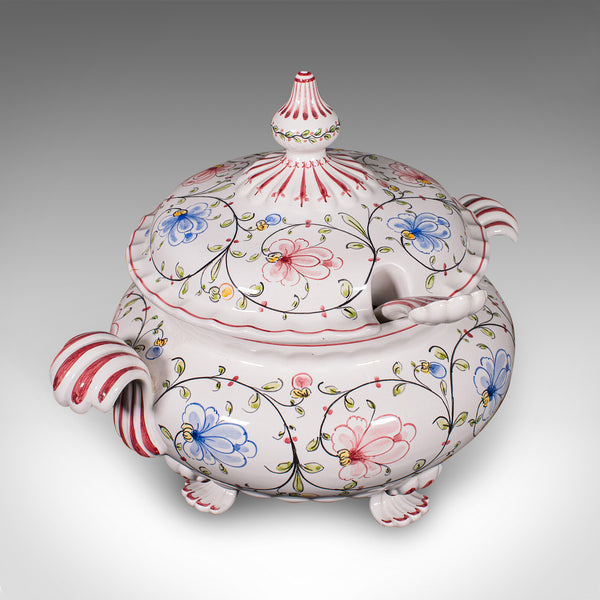 Vintage Soup Tureen Service, Portuguese, Ceramic Serving Set, Table Centrepiece