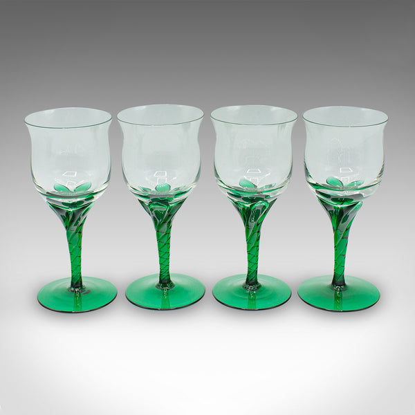 Set of 4 Vintage Aperitif Glasses, French, Blown Glass, Spirit Flutes, Art Deco