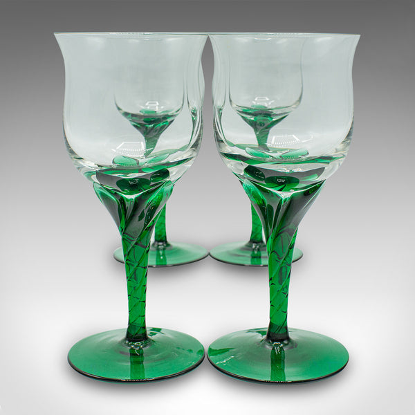 Set of 4 Vintage Aperitif Glasses, French, Blown Glass, Spirit Flutes, Art Deco