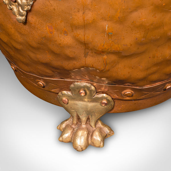 Antique Fireside Store, English, Handbeaten Copper, Coal Bin, Victorian, C.1900