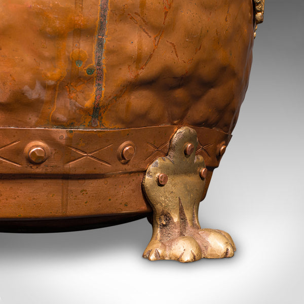 Antique Fireside Store, English, Handbeaten Copper, Coal Bin, Victorian, C.1900