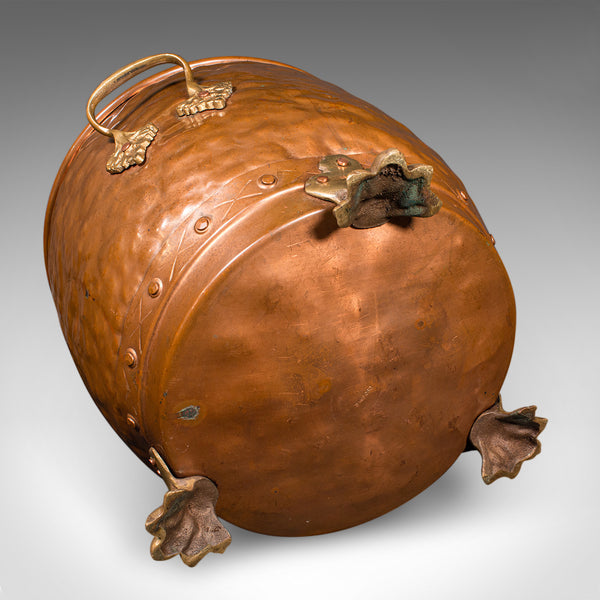 Antique Fireside Store, English, Handbeaten Copper, Coal Bin, Victorian, C.1900