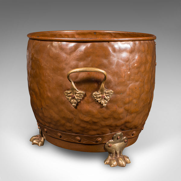 Antique Fireside Store, English, Handbeaten Copper, Coal Bin, Victorian, C.1900