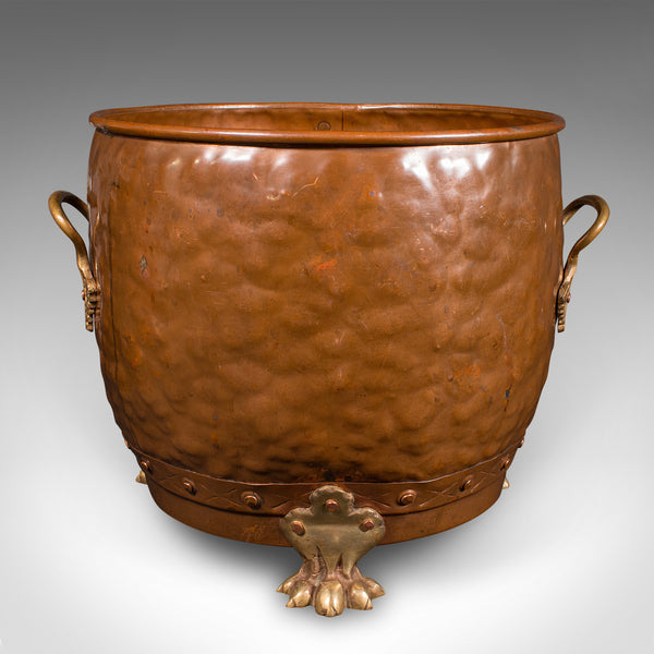 Antique Fireside Store, English, Handbeaten Copper, Coal Bin, Victorian, C.1900