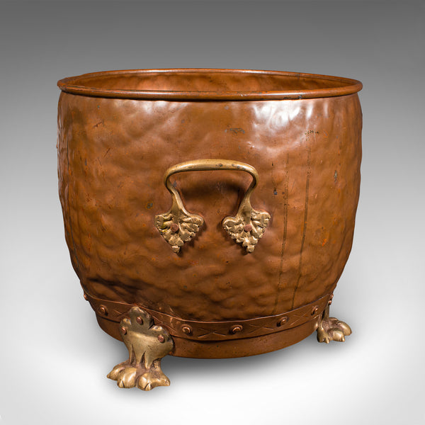 Antique Fireside Store, English, Handbeaten Copper, Coal Bin, Victorian, C.1900