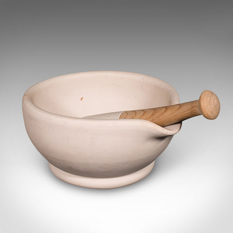 Large Antique Mortar & Pestle, English, Ceramic, Beech, Apothecary, Edwardian
