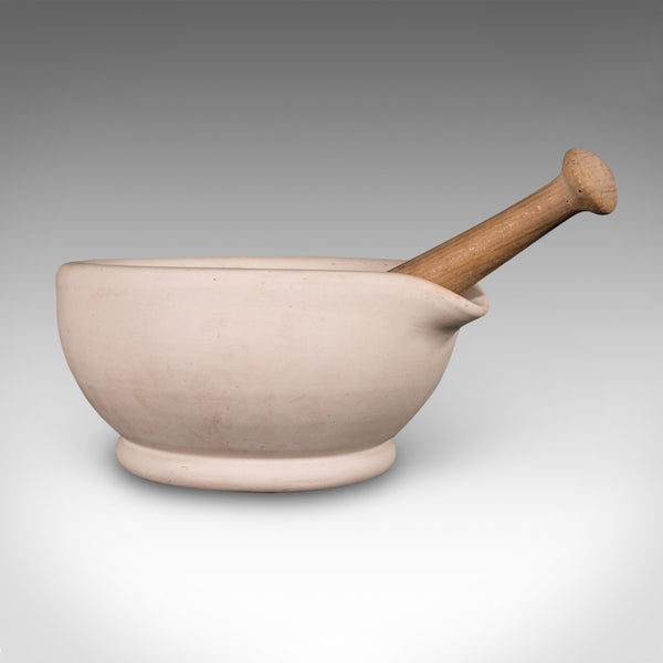 Large Antique Mortar & Pestle, English, Ceramic, Beech, Apothecary, Edwardian