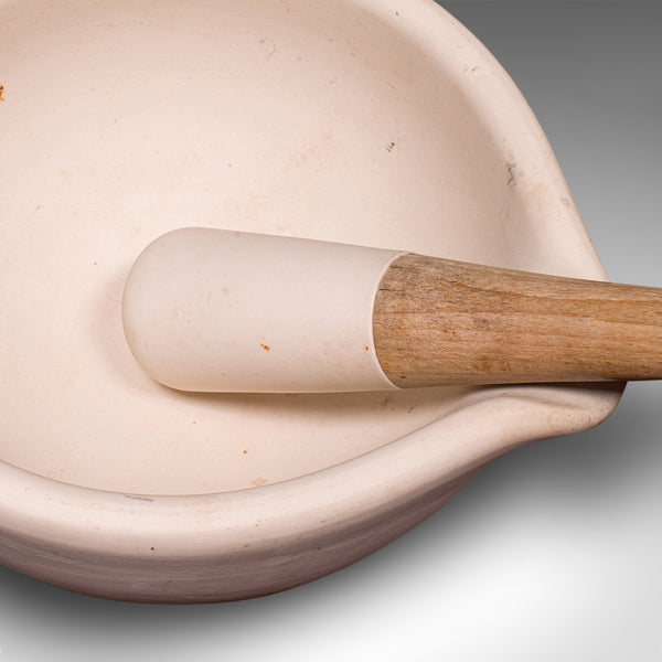 Large Antique Mortar & Pestle, English, Ceramic, Beech, Apothecary, Edwardian
