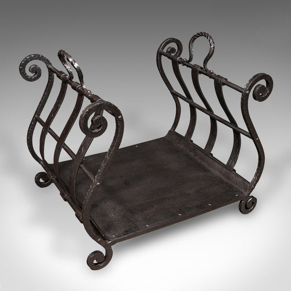Antique Log Layer, English, Wrought Iron Fireside Fuel Keeper, Victorian, C.1850