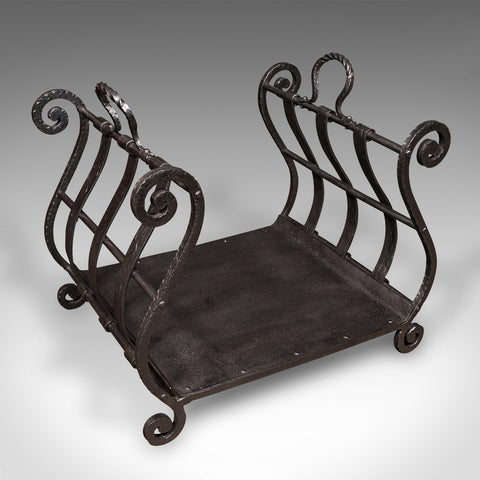 Antique Log Layer, English, Wrought Iron Fireside Fuel Keeper, Victorian, C.1850
