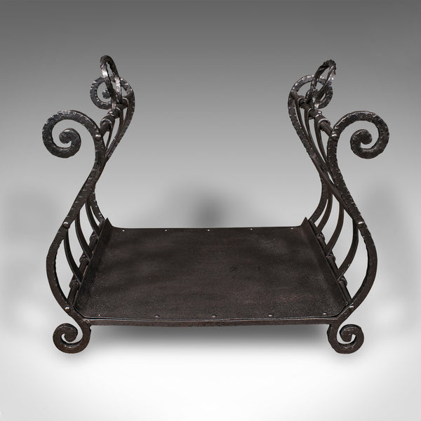 Antique Log Layer, English, Wrought Iron Fireside Fuel Keeper, Victorian, C.1850