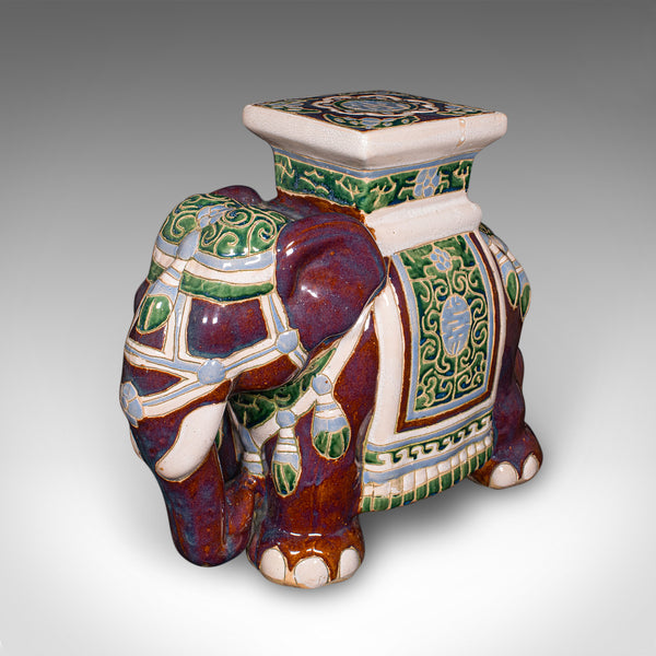 Vintage Elephant Planter Base, Oriental, Ceramic Jardiniere Stand, Mid Century