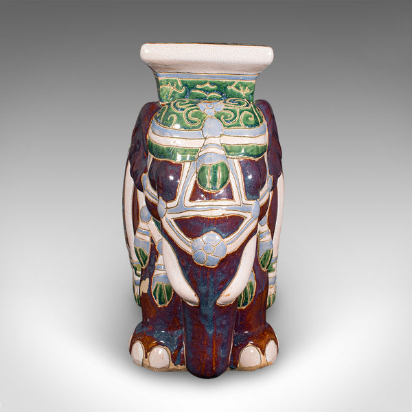 Vintage Elephant Planter Base, Oriental, Ceramic Jardiniere Stand, Mid Century