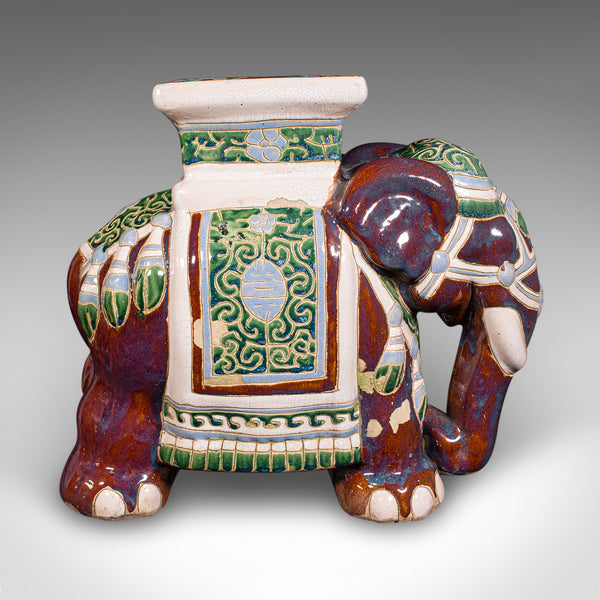 Vintage Elephant Planter Base, Oriental, Ceramic Jardiniere Stand, Mid Century