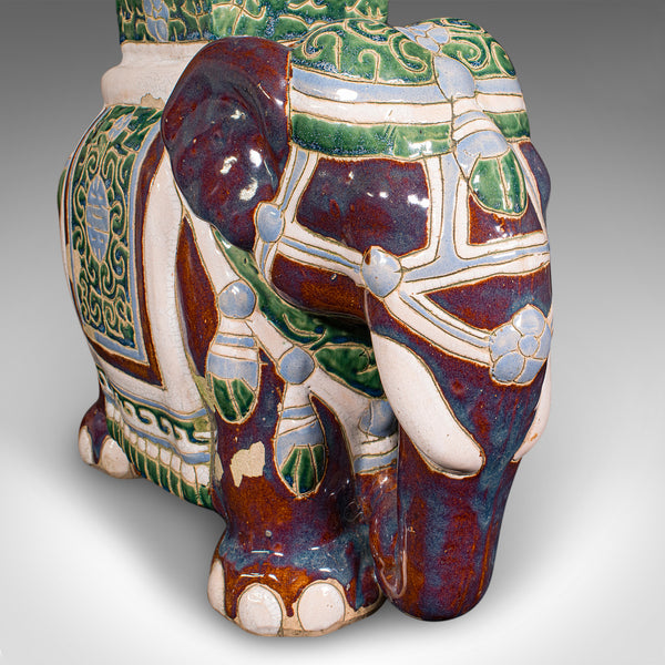 Vintage Elephant Planter Base, Oriental, Ceramic Jardiniere Stand, Mid Century