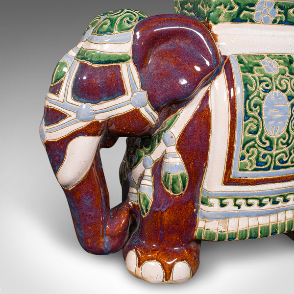 Vintage Elephant Planter Base, Oriental, Ceramic Jardiniere Stand, Mid Century