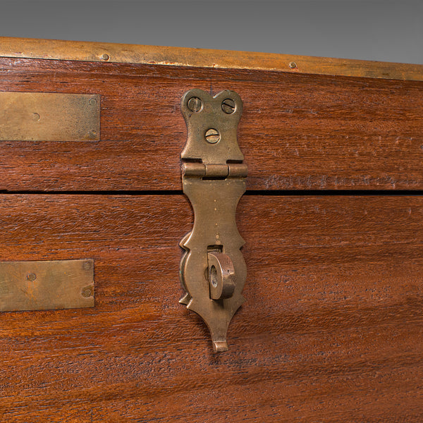 Small Antique Display Chest, Indian, Teak, Miniature Campaign Trunk, Victorian