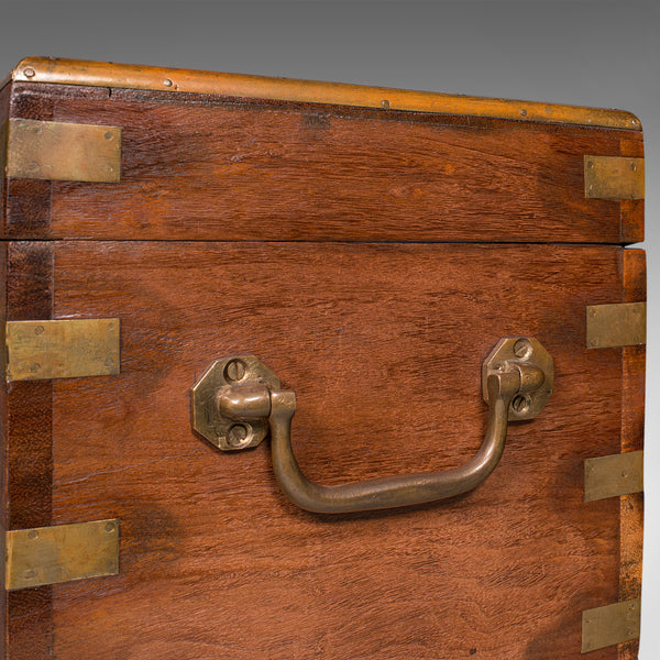 Small Antique Display Chest, Indian, Teak, Miniature Campaign Trunk, Victorian