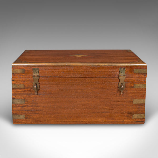 Small Antique Display Chest, Indian, Teak, Miniature Campaign Trunk, Victorian