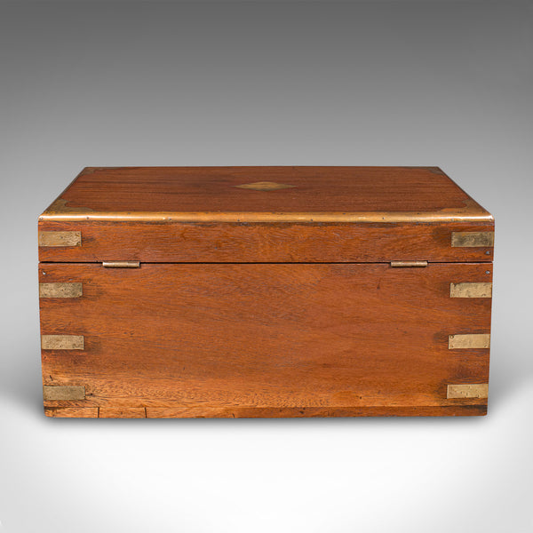 Small Antique Display Chest, Indian, Teak, Miniature Campaign Trunk, Victorian