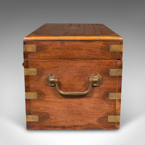 Small Antique Display Chest, Indian, Teak, Miniature Campaign Trunk, Victorian