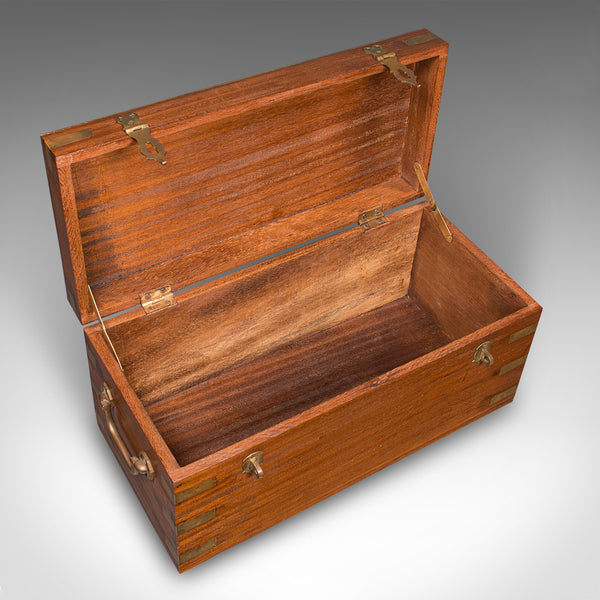 Small Antique Display Chest, Indian, Teak, Miniature Campaign Trunk, Victorian