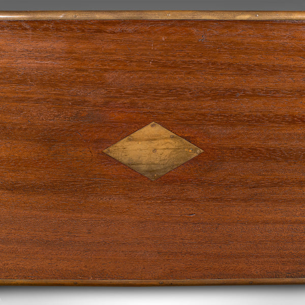 Small Antique Display Chest, Indian, Teak, Miniature Campaign Trunk, Victorian
