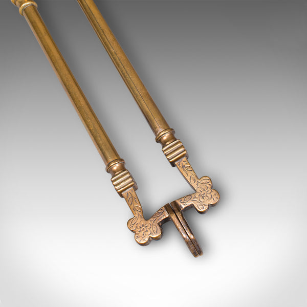 Antique Fire Tool Set, English, Brass, Shovel, Tongs, Poker, Victorian, C.1870
