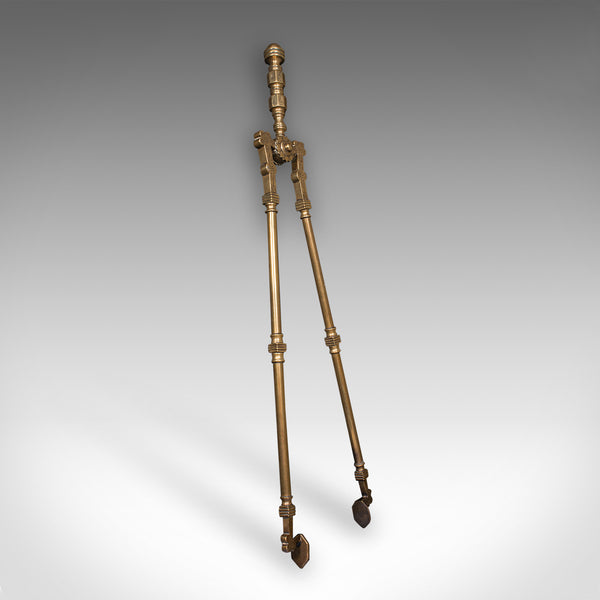 Antique Fire Tool Set, English, Brass, Shovel, Tongs, Poker, Victorian, C.1870