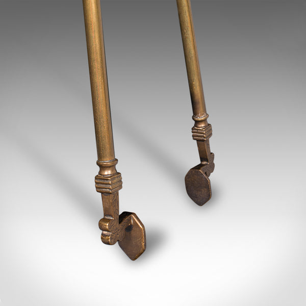 Antique Fire Tool Set, English, Brass, Shovel, Tongs, Poker, Victorian, C.1870