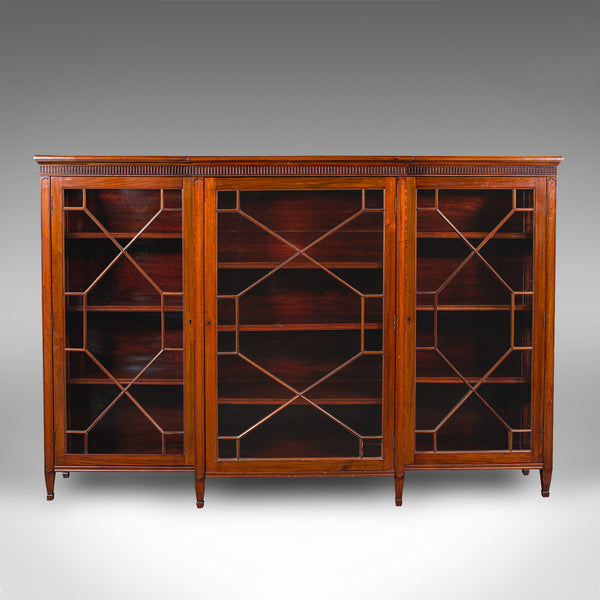 Large Antique Breakfront Bookcase, English, Cabinet, Georgian Revival, Victorian