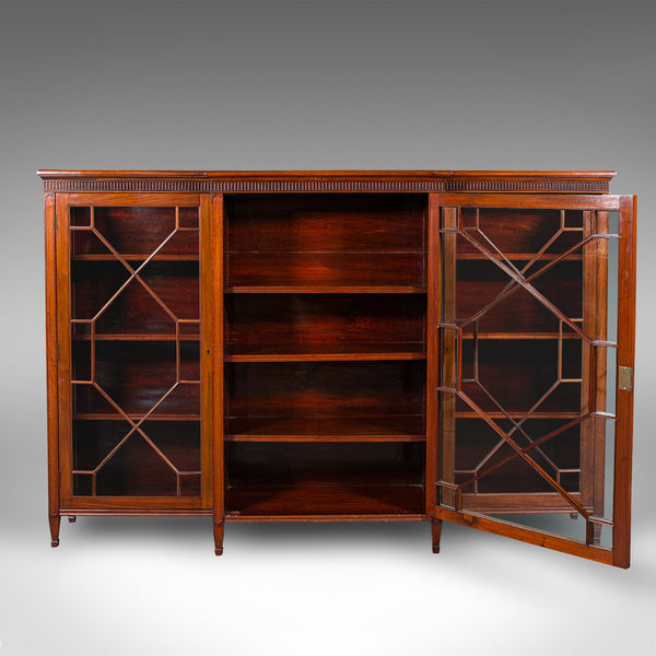 Large Antique Breakfront Bookcase, English, Cabinet, Georgian Revival, Victorian