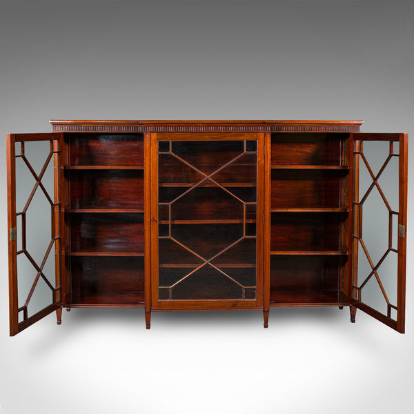 Large Antique Breakfront Bookcase, English, Cabinet, Georgian Revival, Victorian