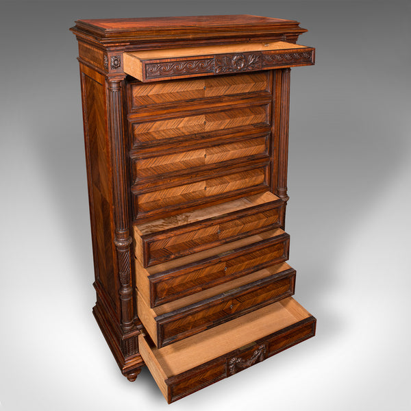 Antique Tallboy Correspondence Desk, French, Kingwood, Escritoire, Victorian