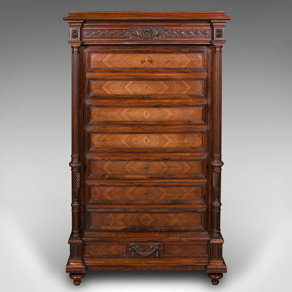 Antique Tallboy Correspondence Desk, French, Kingwood, Escritoire, Victorian